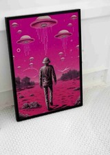 Listing image for TRIPPY UFOS SOLDIER POSTER PRINT IMAGE PSYCHEDELIC BRIGHT ART SIZE A3 A4 SIZE