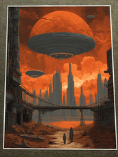 Listing image for Giant UFOs Over Futuristic Sci Fi City Poster 18x24in
