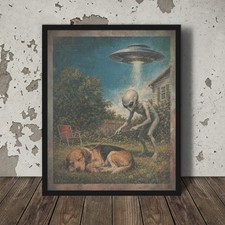 Listing image for Vintage ALIEN Disclosure Wall Art, SLEEPING DOG UFO Poster, Cryptid Sci-fi Decor